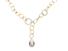 A pre-owned Tahitian Cultured Pearl and Diamond Lariat Necklace